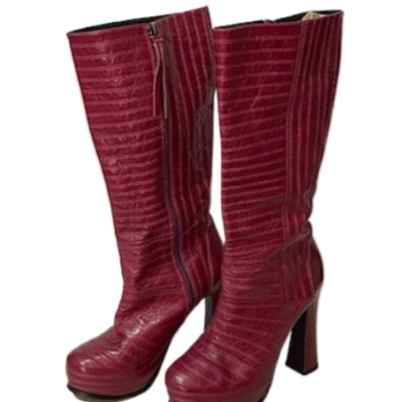 AMAZING MOJO MOXY Magenta Leather Knee High Chunky Boots 8 Y2K BRATZ Whimsigoth - Picture 3 of 9
